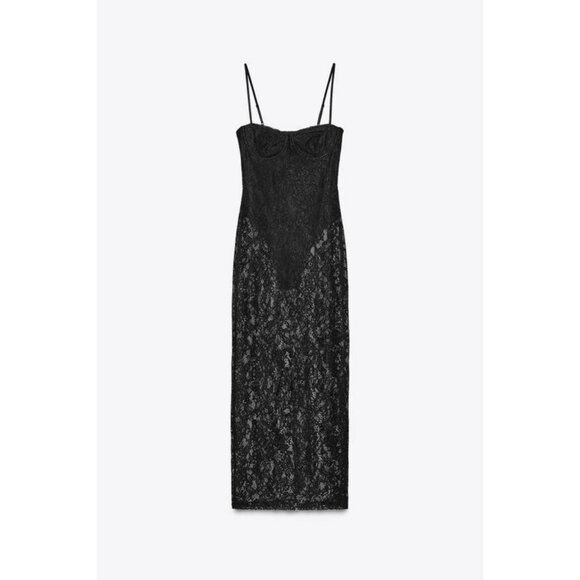 ZARA UNDERWIRE LACE MIDI DRESS - Picture 6 of 8